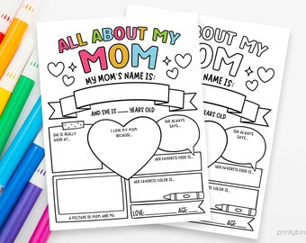 All About Mom Coloring Page Printable | All About My Mom Questionnaire | All About My Mom Printable | Instant Digital Download