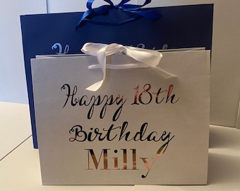 Ribbon Tie Medium & Large personalised Happy Birthday Gift Bag Personalised Name And Age