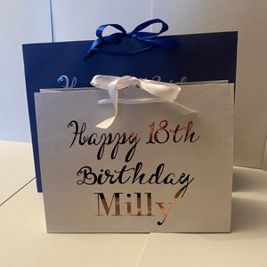 Ribbon Tie Medium & Large personalised Happy Birthday Gift Bag Personalised Name And Age