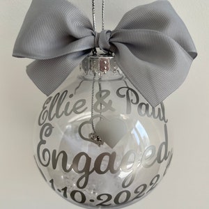 Engagement Gift Personalised Engaged Tree ornament Hanging Heart Charm personalised names & engagement date. Christmas 2023 image 1
