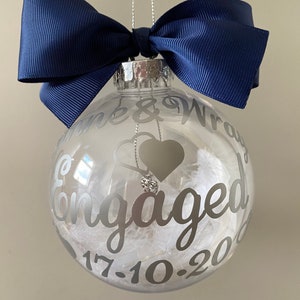 Engagement Gift Personalised Engaged Tree ornament Hanging Heart Charm personalised names & engagement date. Christmas 2023 image 4