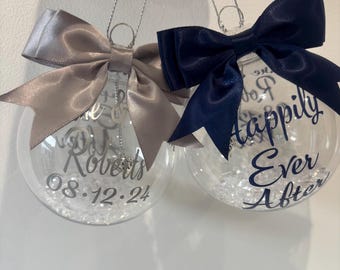 Personalised Wedding Bauble Christmas Wedding Favours custom ornaments Wedding Table Names keepsake gift