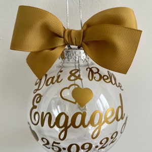 Engagement Gift Personalised Engaged Tree ornament Hanging Heart Charm personalised names & engagement date. Christmas 2023 image 3