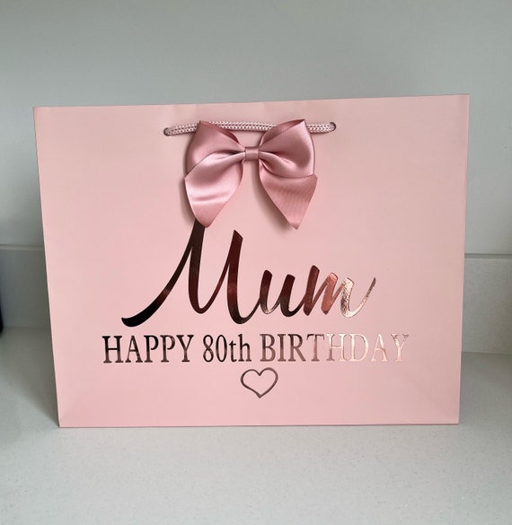 Personalised Birthday Rose Blush or Grey Laminated Medium Gift Bag 13th 16th 18th 21st 30th 40th 50th 60th 65th 70th 80th Any Name & Age
