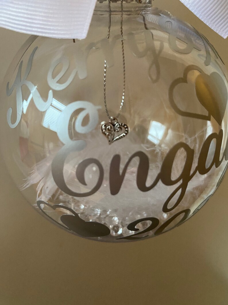Engagement Gift Personalised Engaged Tree ornament Hanging Heart Charm personalised names & engagement date. Christmas 2023 image 10