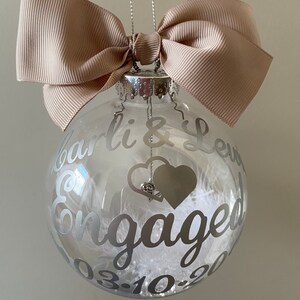 Engagement Gift Personalised Engaged Tree ornament Hanging Heart Charm personalised names & engagement date. Christmas 2023 image 5