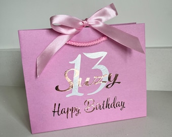 Birthday Gift Bag Personalised Gift present Bag with Ribbon for Him Her Kids Birthday 13th 16th 18th 21st 30th 40th 50th 55th 60th 70th 80th