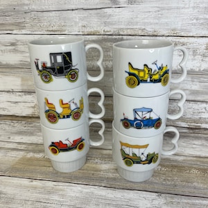Vintage Japan Retro Antique Car Stackable Coffee Mugs/Cups