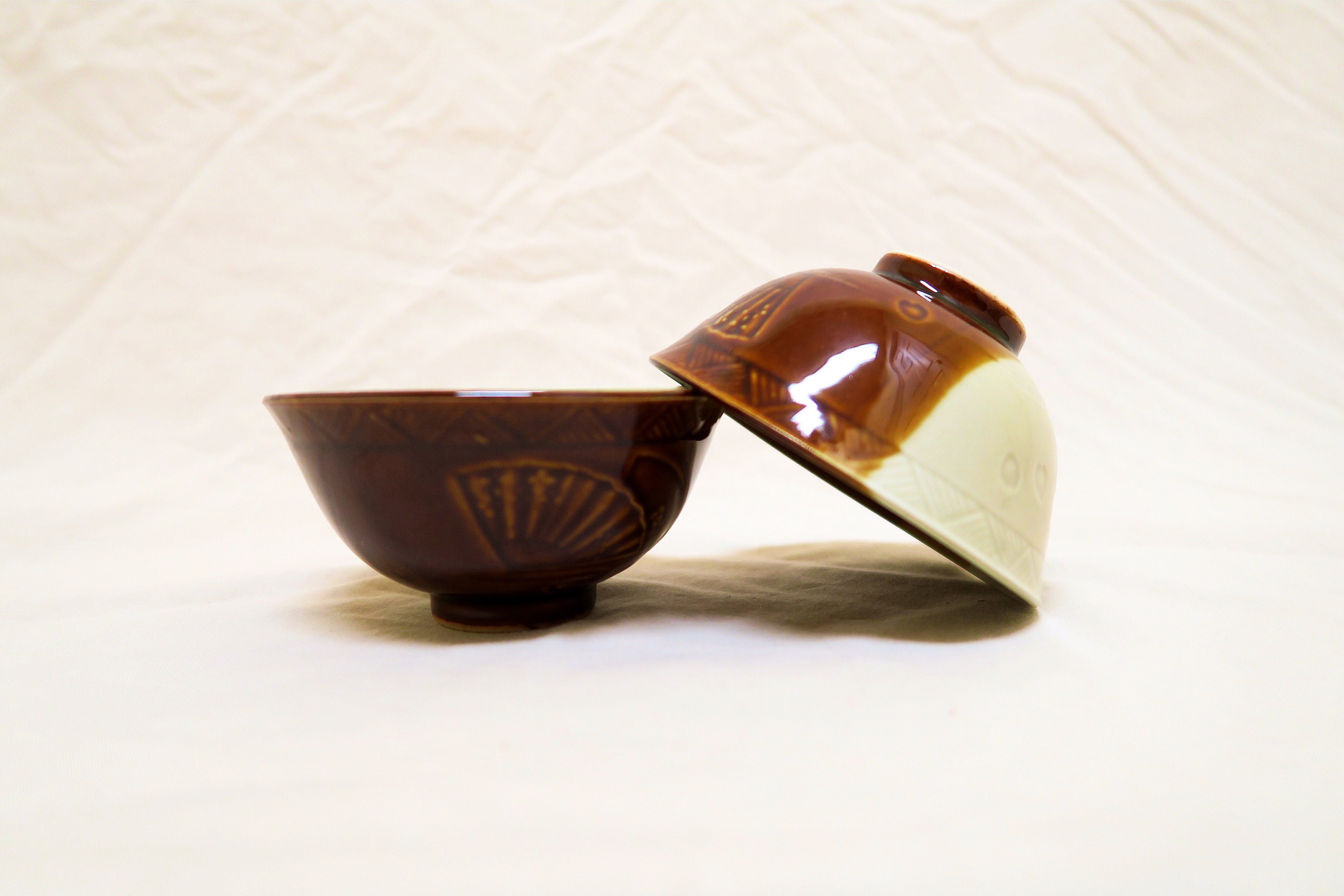 Brown/Cream Ceramic Rice Bowls Set of Two Etsy