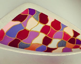 Handpainted Triangular Decorative Bowl, Colorful Acrylic Centerpiece