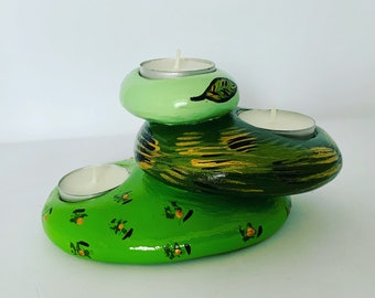 Handpainted Three-Tier Candle Holder: Unique Cosy Centerpiece