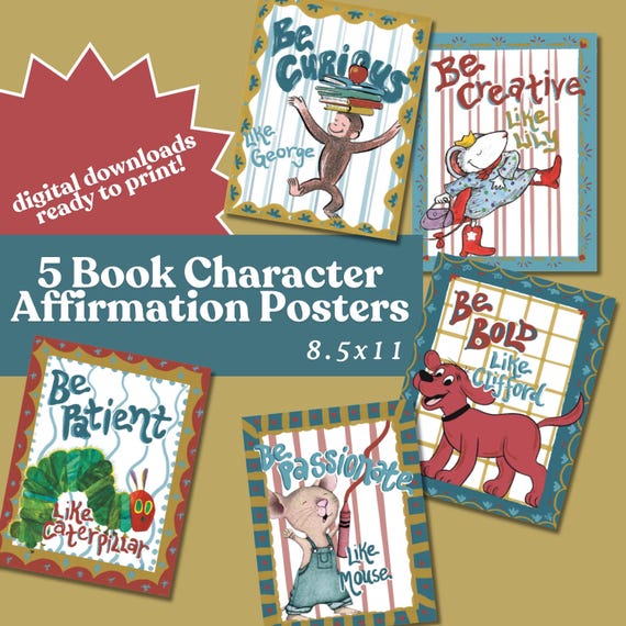 Book Character Affirmation Posters. Toy room or classroom posters.