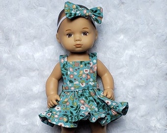 Caring for Baby Teal Floral Ruffle Dress for 8 inch Dolls