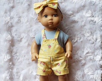 Caring for Baby Yellow Strawberry Overalls for 8 inch Dolls