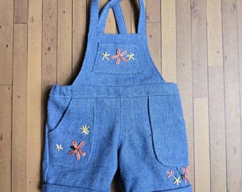 Denim and Floral Overalls for 18 inch Dolls
