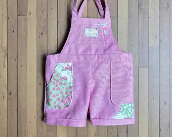 Pink and Green Strawberry Patches Overalls for 18 inch Dolls