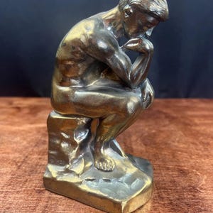 Vintage Brass Finish Metal Rodin’s Thinker Statue Bookend Art Deco 1928