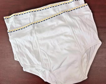 Vintage Tiger Mens 44-46 Briefs Underwear White Cotton Double Seat 2 Pack