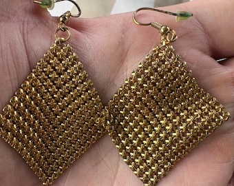Vintage Gold Mesh Chainmail Gold Tone Earrings Whiting Davis Style