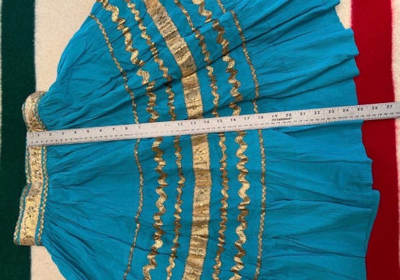 Vintage 1950s Turquoise Patio Skirt Gold Trim View 5