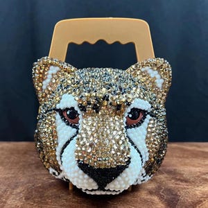 Hand Jeweled Strass Jaguar Kopf Handtasche BLING