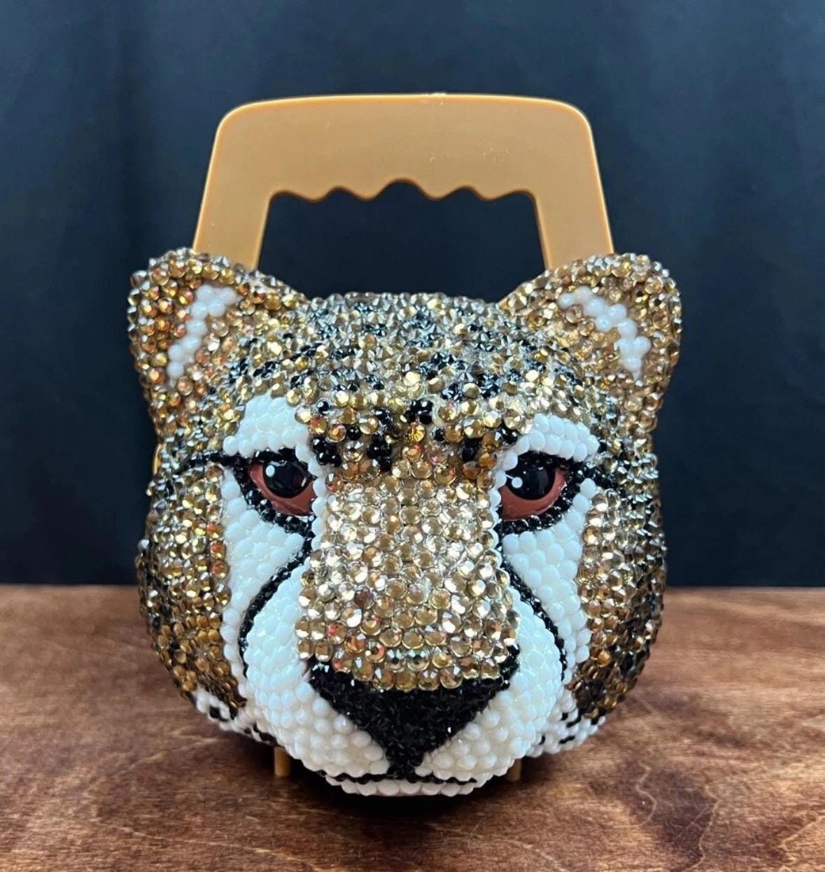 Hand Jeweled Rhinestone Jaguar Head Hand Bag Purse BLING