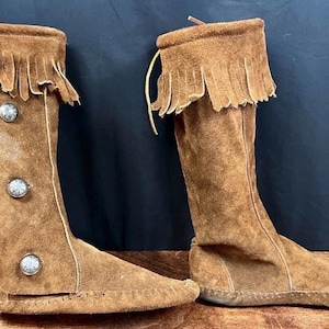 70s vintage taogホワイトレザービーズニーハイ モカシンブーツ Taos moccasin boots - Etsy 日本