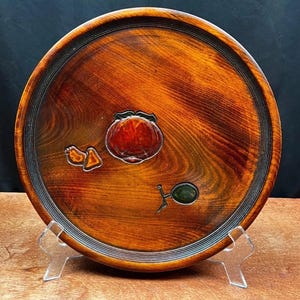 Okayama Sencha Tray Carved Wood Vintage Ujyobori Japanese 12&quot; Serving Plate