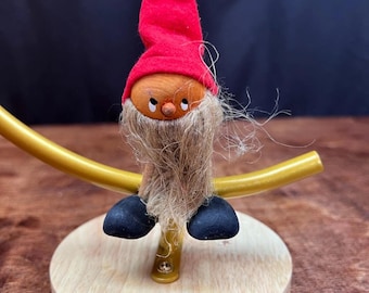 Figura de gnomo elfo Tomte sueco de madera vintage, adorno navideño de 10 cm