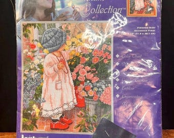 Janlynn Platinum Sweet Pea Little Girl With Flowers Counted Cross Stitch Kit