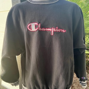 Vintage Champion Reverse Weave Sweatshirt Crewneck Size XL Black Distressed