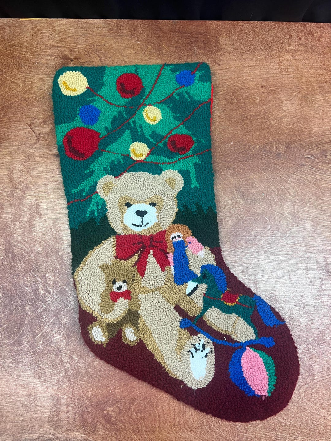 Vintage Needlepoint Tapestry Teddy Bear Christmas Stocking 18" - Etsy