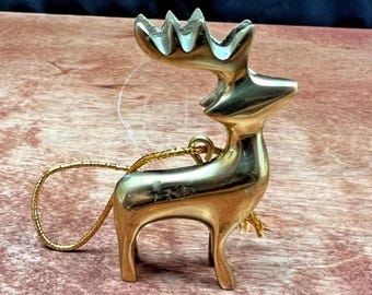 Vintage Solid Brass Reindeer Christmas Ornament