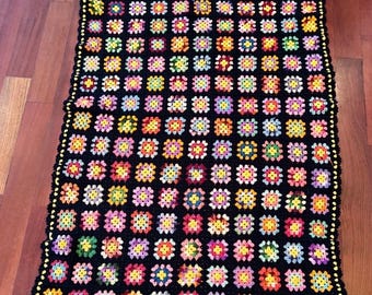 Manta afgana de ganchillo cuadrada multicolor negra vintage para abuela, 96,5 x 157,5 cm (38" x 62"), Roseanne