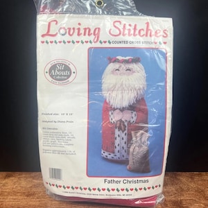 Loving Stitches Father Christmas Cross Stitch Doll 1990 Vintage Decor