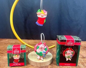Vintage Hallmark Keepsake Pig Ornaments Deck the Hogs Three Little Piggies