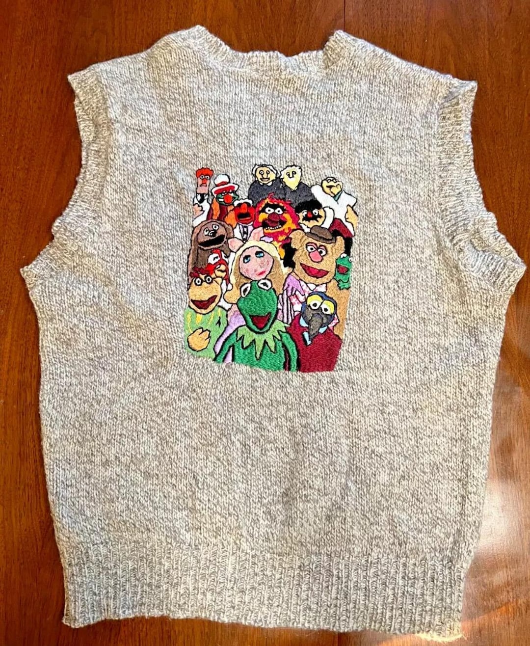 Striped Robe Muppet Vintage Hand Embroidered Muppets Show on LL Bean Sweater Vest XL - Etsy