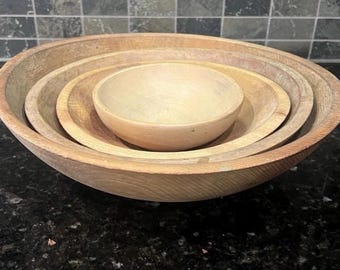 Vintage Primitive Wooden Nesting Dough Bowl Set Lot of 4