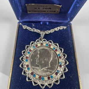 Vintage JFK Coin US Bicentennial Pendant Necklace Raphael Creations