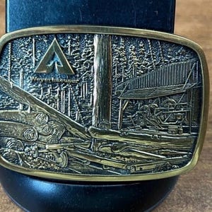 Vintage 1981 Weyerhaeuser Lumber Timber Solid Brass Belt Buckle By Bts