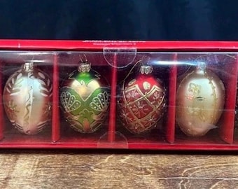 Pier 1 Egg Shaped Glass Christmas Ornaments Set of 6 New