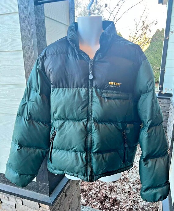 VTG 90s Eddie Bauer EBTEK Goose Down Green Black Zip Puffer Jacket  