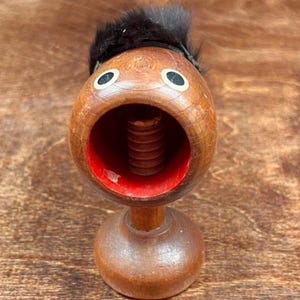 Vintage Nut Cracker Man Fuzzy Hair Teak MCM