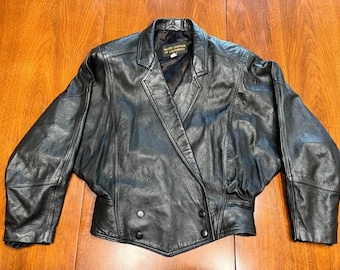 Vintage 80er Jahre Damen Lederjacke pazifisches Leder von Kalifornien Asymmetrisch S