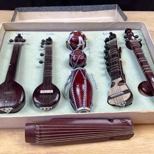 Miniature Wood String Instruments India Set of 8 Vintage
