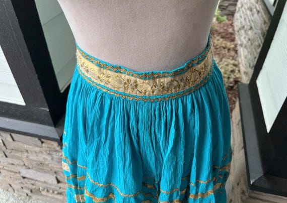 Vintage 1950s Turquoise Patio Skirt Gold Trim View 3