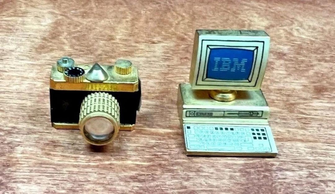 Vintage Dollhouse Metal Gold Tone Camera and IBM Computer - Etsy