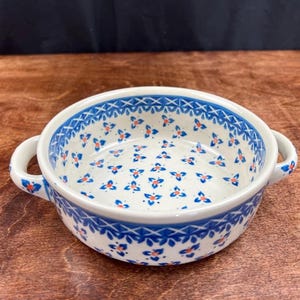 Vintage Wiza Polish Pottery 8&quot; Bowl With Handles