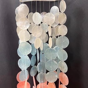 Colorful Capiz Shell Wind Chime 21" White Robin Egg Blue & Pink