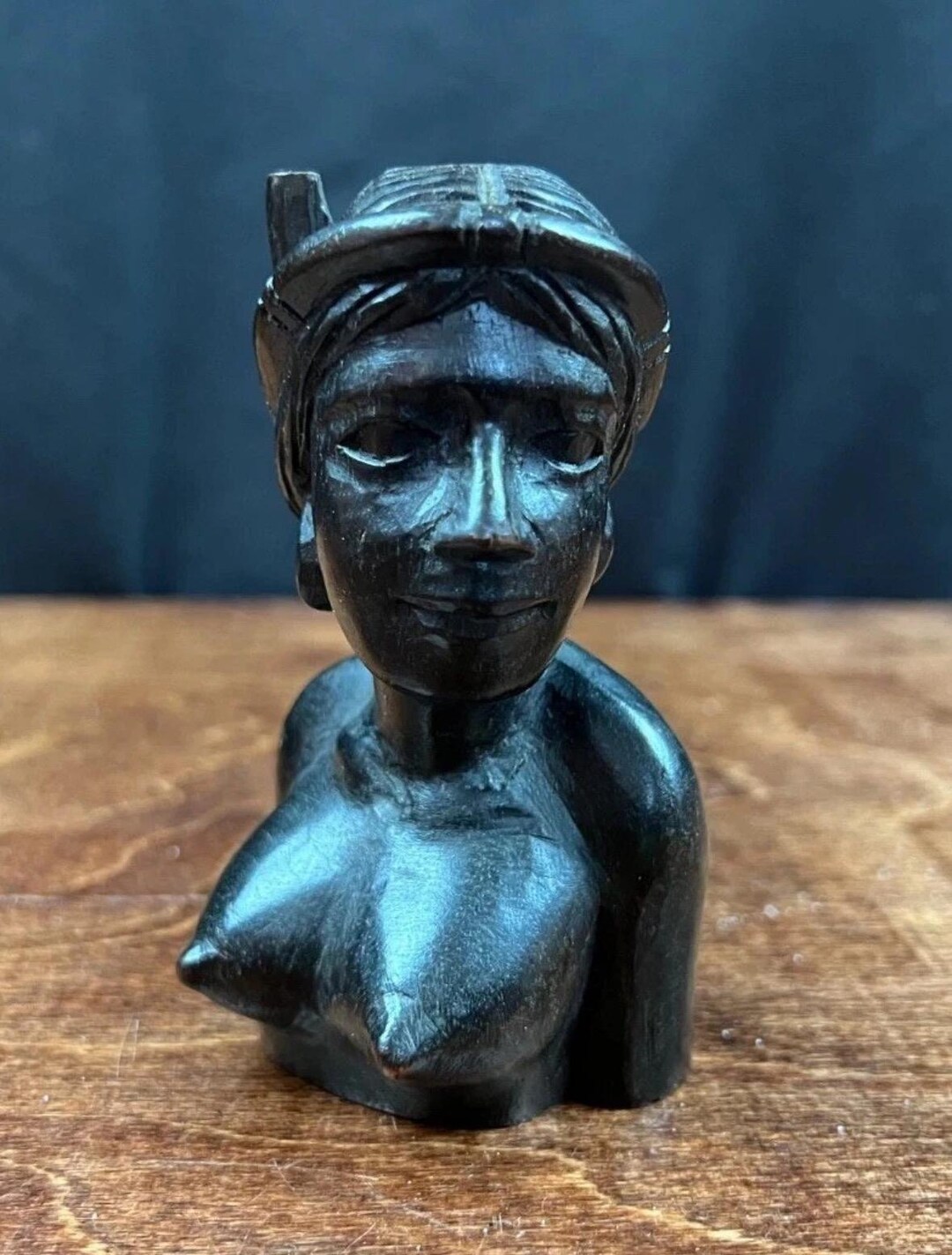 Nude African Tribal Female Head Bust Figure Hand Carved Wood Etsy